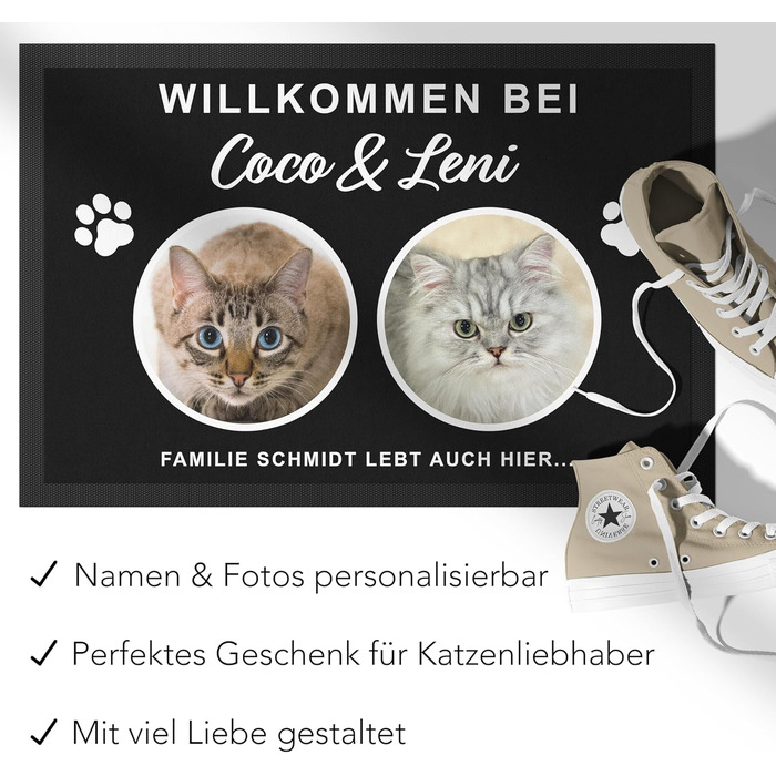 Унікальний та персональний килимок для котів Подарунок на новосілля Подарунок на квартиру Килимок для дверей на переїзд Килимок для бруду для використання в приміщенні 60x40 см (2 коти)