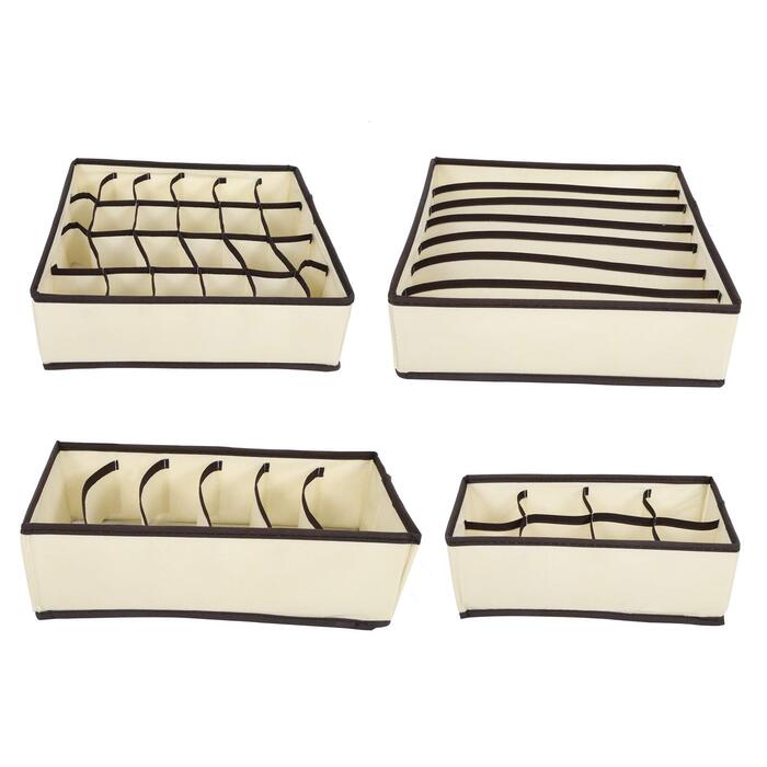Коробка для зберігання білизни, органайзер, складана, неткане полотно, шухляда, органайзер для шафи для шкарпеток, бюстгальтерів, краваток, рушників, бежевий, комплект з 4 предметів