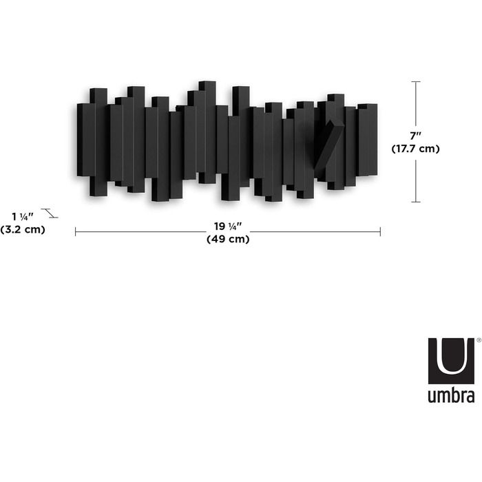 Вішалка Umbra Stbchen - Сучасна та компактна вішалка з 5 рухомими гачками для курток, пальто, шарфів, сумок та іншого, чорний чорн