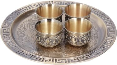 Ренґю Чайний Сервіз, Вишуканий Марокканський Вінтажний Набір для Чаювання з Металу на 4 Особи з Чашками та Блюдцями, Розкішний Рельєфний Візерунок для Декору Столу, Подарунок