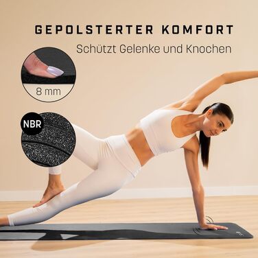 Нековзний та м&39який килимок для йоги - килимок для йоги з ремінцем для перенесення, килимок для фітнесу, килимок для вправ, товщина 8 мм, килимок для гімнастики, килимок для спортзалу, килимок для пілатесу, килимок для фітнесу, 183x60 см, чорний