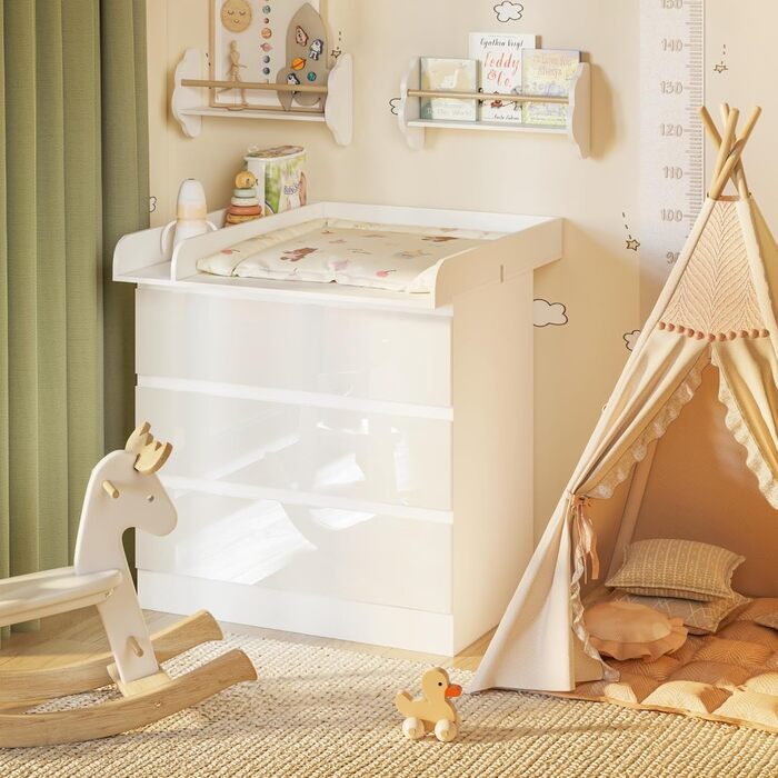 Пеленальний столик для дерев'яного комода, Пеленальний столик з перегородкою глибиною 48 см, Пеленальний столик для комода, Білий