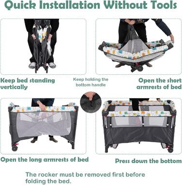 Дитяче ліжечко LIFEZEAL з матрацом, складне дитяче ліжечко з пеленальною дошкою та іграшками, дорожнє ліжечко з тканини Оксфорд, 2 рівні, регульована висота, вантажопідйомність 10/15/10 кг (сірий колір)