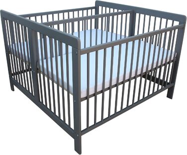 Дитяче ліжко для близнюків, односпальне ліжко, двоспальне ліжко 2-в-1, суцільний сірий колір з 2 матрацами 120x120 см та перегородкою 3026