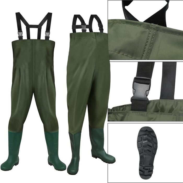 Вейдерси, водонепроникні рибальські вейдерси з нейлону 70D, композитного ПВХ, рибальські штани з нековзними гумовими чобітьми, вейдерси для ставка, вейдерси для захисту від повені, для будівельних майданчиків, риболовлі, ферм, садів, без гачків, розмір L,