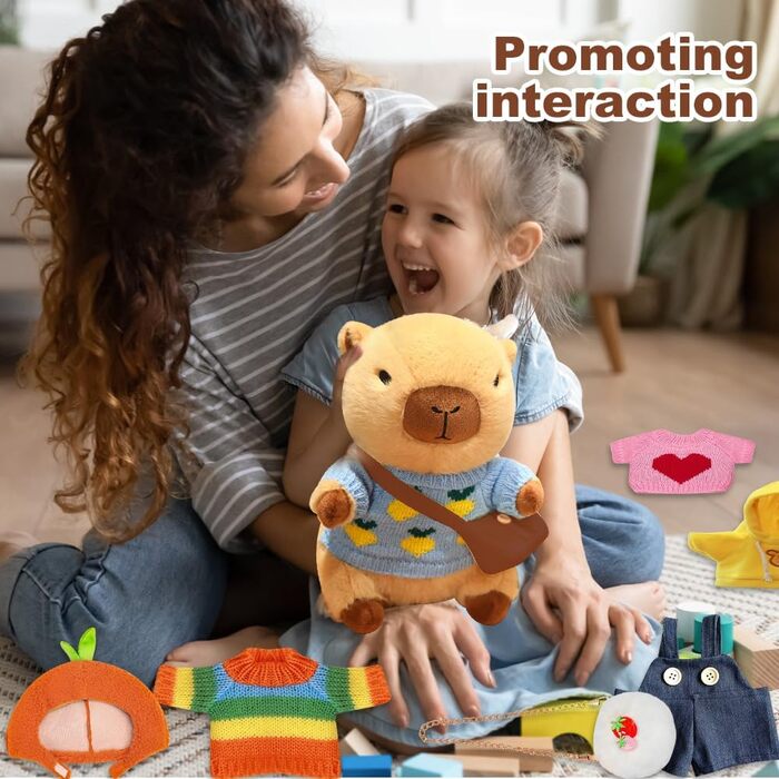 Плюшева іграшка капібара з одягом та аксесуарами, 23 см м&39яка іграшка капібара, мила плюшева капібара, плюшева іграшка капібара-одягальник з капелюхом, 4 предмети одягу, 2 кишені, штани для дітей, дівчаток, хлопчиків