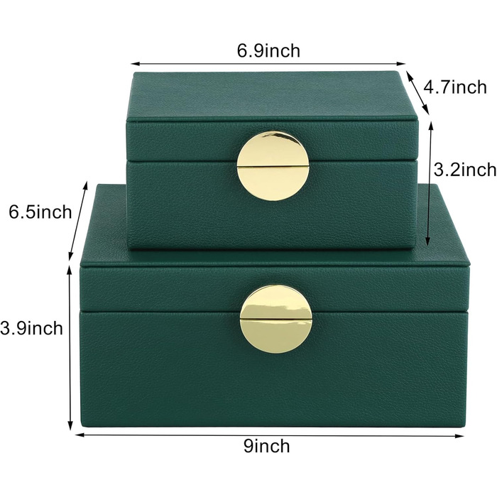 Шкатулки для ювелірних виробів HofferRuffer зі штучної шкіри, декоративні шкатулки, шкатулки для зберігання, органайзери для аксесуарів із золотистою фурнітурою, класична веганська шкіра, набір з 2 шт. (зелений)