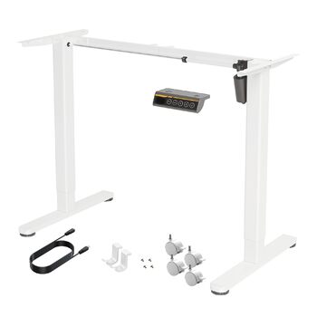 Каркас столу Claiks з регульованою висотою та колесами, електричний каркас столу з 3 функціями пам&39яті, каркас столу з потужним двигуном, білий, Т-подібний, білий