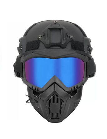 Страйкбольний шолом та повнолицьова маска, знімні страйкбольні окуляри, пейнтбольний шолом PJ Fast з переднім кріпленням для ПНВ та бічною планкою, сині лінзи