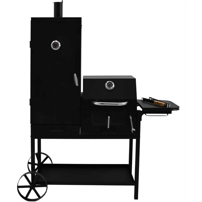Syntrox Smoker Klavor з коптильнею, грилем барбекю, грилем на вугіллі. Гриль коптильні, сталь, листова сталь з вогнезахисним лаком, камера гриля і коптильня, дерев'яні ручки, дверцята з золи із засувкою