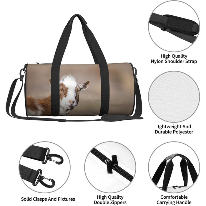 Спортивно-дорожня сумка з козячим мотивом, чорна, універсальний розмір