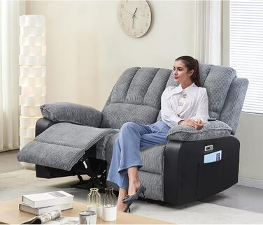 Розкішне багатофункціональне масажне крісло LSLIFE з підігрівом електричного масажного дивана, кріслом для телевізора, шезлонгом, відкидним кріслом, високоякісною шкірою, ергономічним одномісним диваном, заряджається через USB (сіре двоспальне ліжко)