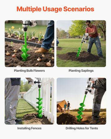 Бур для земляних робіт для дриля, Ø 15x80 см, сумісний з дрилями з внутрішнім діаметром 20 мм, бур для копання ям, садовий бур, насадки для буріння стовпчиків для саду, огорож та міні-екскаваторів
