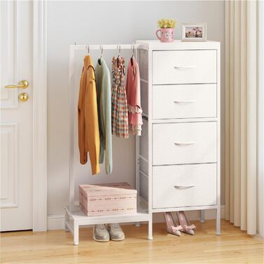 Комод заввишки 111 см з 4 тканинними шухлядами, маленький комод з вішалкою для одягу, білий комод для спальні, вітальні, коридору, передпокою, комод для спальні, подарунковий 30Г x 76,5Ш x 111В см (4 шухляди) білий