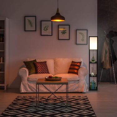 Підлоговий світильник Relaxdays з полицею, 161 x 26 x 26 см, цоколь E27, дерево та акрил, сучасний дизайн, чорний