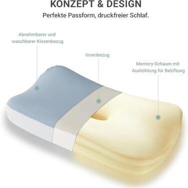 Подушка з піни з ефектом пам&39яті, ортопедична подушка для шиї для полегшення болю в шиї - ергономічна подушка для підтримки шиї для сну на боці та спині, висота 8/11 см, ідеально підходить для вузьких плечей, сертифікована Oeko-TEX