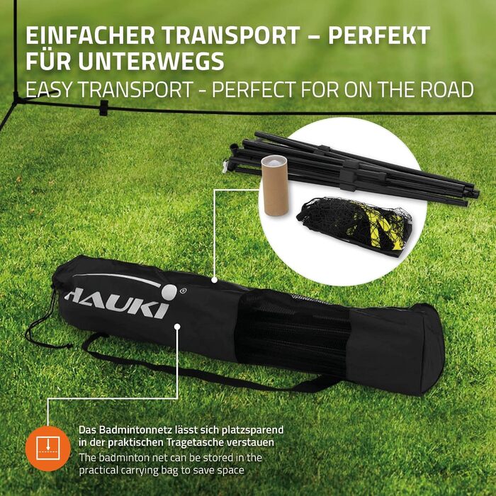 Сітка для бадмінтону Hauki, тенісна сітка 400 см/500 см, чорна/синя, висота 156 см, комплект сітки для воланів, 3 волани, сумка для перенесення, міцна залізна рама, портативна волейбольна сітка, тренувальна сітка для приміщень та вулиці, чорна, 500 см