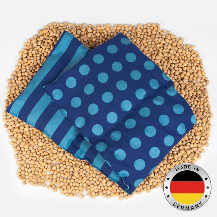 Подушка з вишневих кісточок, підходить для мікрохвильової печі та духовки - Синя в смужки та цятки Ручна робота Зроблено в Німеччині Приблизно 20 x 60 см Бавовна OEKO-TEX Зернова подушка для шиї та спини