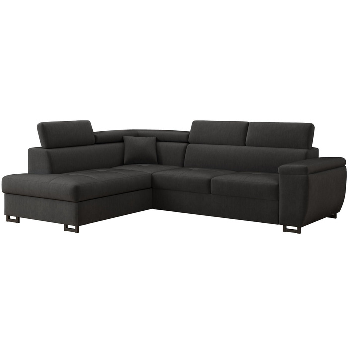 Кутовий диван з функцією сну та відділенням для зберігання речей Nicole 270x202x96 см (ШxГxВ) L-подібний диван з регульованими підголівниками Кутовий диван з функцією сну Пружинна основа Диван сірий лівий, шезлонг лівий сірий