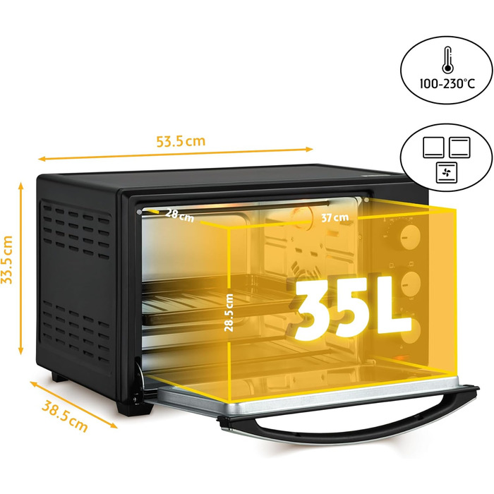 Літрів, 1600 Вт міні-піч для піци з внутрішнім освітленням і конвекцією, подвійні скляні дверцята, таймер Міні-піч Піч для піци знімний піддон для крихт освітлення варильної камери 35 л Аналогічні, 35