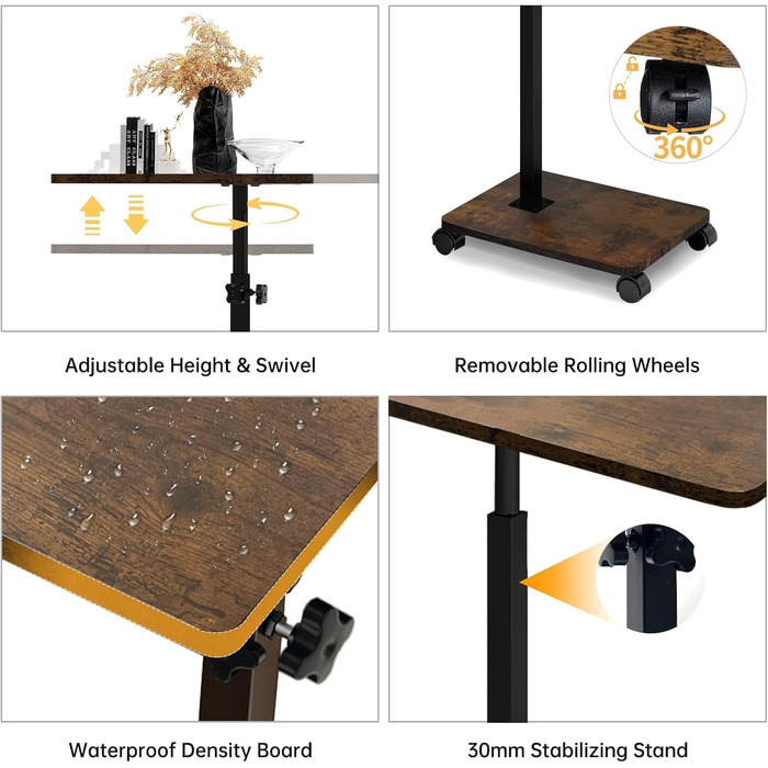 С-подібний журнальний столик, журнальний столик з регульованою висотою та колесами, невеликий журнальний столик, тумбочка, туалетний столик для вітальні, спальні, ванної кімнати
