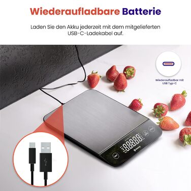 Кухонні ваги ETEKCITY цифрові, з великою пластиною з харчової нержавіючої сталі, зарядка від USB, водонепроникні 10 кг зі світлоді