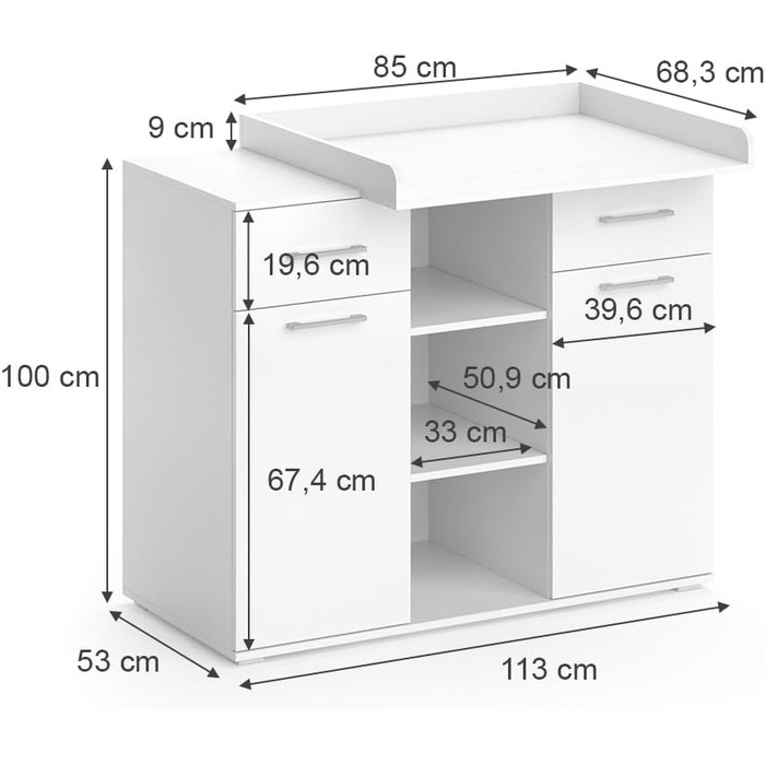 Пеленальний столик Vicco Leonie, пеленальний блок для комода, білий, 113 x 100 см