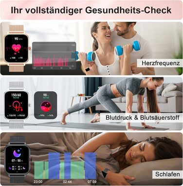 Розумний годинник для чоловіків та жінок, функція телефону, артеріальний тиск, пульс, відстеження сну, 1,96-дюймовий фітнес-годинник зі штучним інтелектом та понад 100 спортивними режимами, водонепроникність IP67, крокомір, будильник, калькулятор, візитна