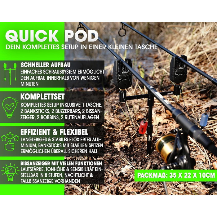 Підставка для вудилища Angel-Berger Magic Baits Black Quick Rod Pod з сумкою, індикатором клювання, підставкою для вудилища та шпулькою