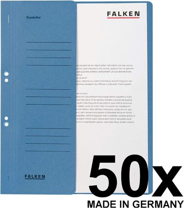 Оригінальний степлер Falken 50 Pack. Зроблено в Німеччині. Виготовлений з переробленого картону з половиною передньої обкладинки та комерційною прострочкою для папки степлера DIN A4 Blue Angel (Blue)