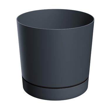Пластиковий горщик XL з блюдцем, круглий, антрацит - Ø 47 см - великий квітковий горщик зі знімною основою, стійкий до ультрафіолету - садова прикраса, горщик, квітковий горщик, рослинний горщик, контейнер для рослин, морозостійкий