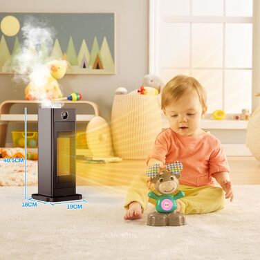 Енергозберігаючий невеликий електричний вентилятор-обігрівач LIFERUN з термостатом та зволожувачем, коливальний електричний обігрівач 90, керамічний нагрівальний елемент PTC, тихий, режим ECO, для спалень, M-2000 Вт