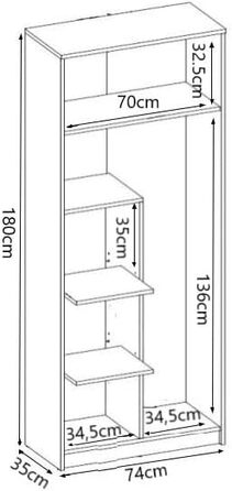 Шафа для мітл - Шафа для прибирання, побутова шафа - 74x35x180 см - Практична багатоцільова шафа, універсальна шафа для мітл, пилососа, засобів для чищення - Dino Graphite/Oak Wotan Graphite / Oak Wotan