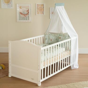 Дитяче ліжко roba 70x140 см Woodland Buddies Дитяче ліжко-трансформер з аксесуарами Вкл. матрац, балдахін та комплект постільної білизни 100x135 см Білий/Зелений Для немовлят та малюків Білий / Woodland Buddies