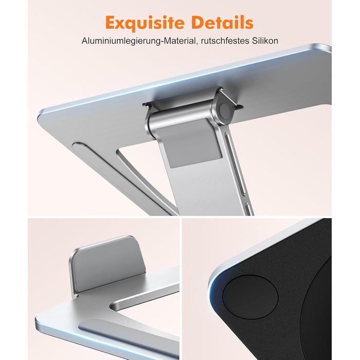 Підставка для ноутбука EIWUY з поворотним механізмом на 360, регульована, алюмінієва, ергономічна, з вентиляцією та функцією складання. Сумісна з MacBook Air/Pro (10-16)