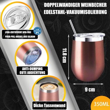 Винний кухоль TELANKS на винос, 2 шт. и келиха для вина, кружка для вина з нержавіючої сталі, ізольована кришкою, подарунок для ке