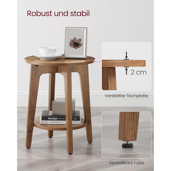 Журнальний столик VASAGLE, маленький круглий столик для вітальні, тумбочка для невеликих приміщень, з полицею, сучасний стиль, медово-коричневий LET283T41 Коричневий (Marrn Miel)