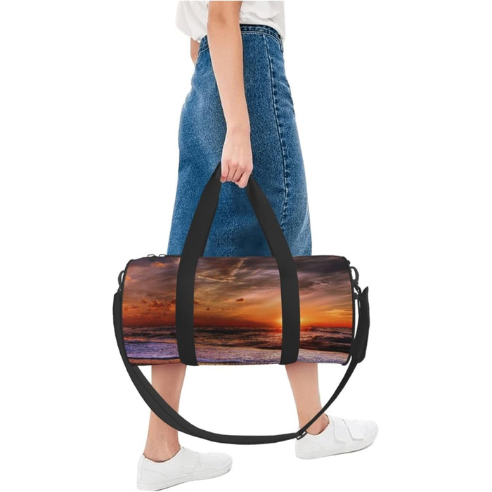 Спортивна сумка, дорожня сумка, пляжна сумка, принт Морський схід, помаранчевий колір, чорний колір, універсальний розмір, сумка на ніч