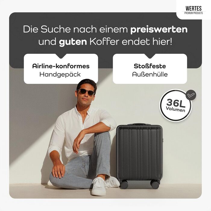 Валіза ручна поклажа 55x40x20 см - 36 л - Валіза з TSA замком та подвійними колесами, дорожня валіза, візок для ручної поклажі, кабінна валіза - 55x40x20 см Чорна