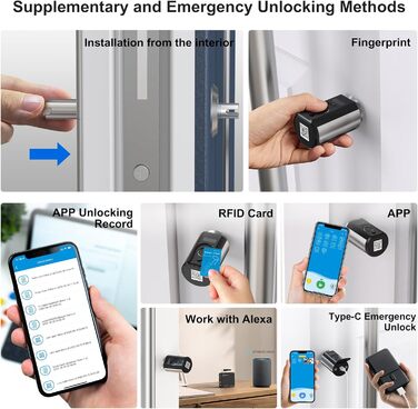 Електронний дверний замок із відбитком пальця WELOCK Touch61, циліндр замка передніх дверей, біометричний відбиток пальця та карта RFID, робочий додаток Bluetooth IP65 для дверей 30-70 мм