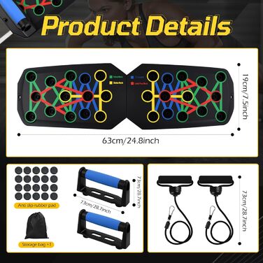 Дошка для віджимань 24-в-1 з ручками для віджимань, 2 натяжні мотузки, 20 клейких подушечок, сумка, паралелети, вантажопідйомність 150 кг, домашнє фітнес-обладнання