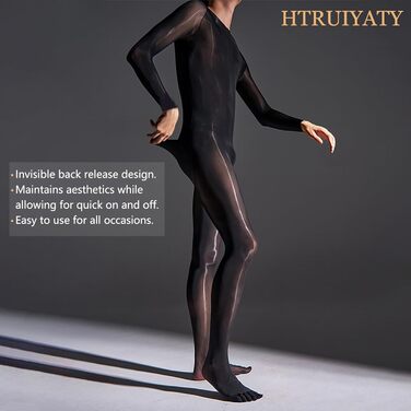 Чоловічі блискучі колготки HTRUIYATY Bodystocking Oil Блискучі чоловічі нейлонові комбінезони для повного тіла, чорні