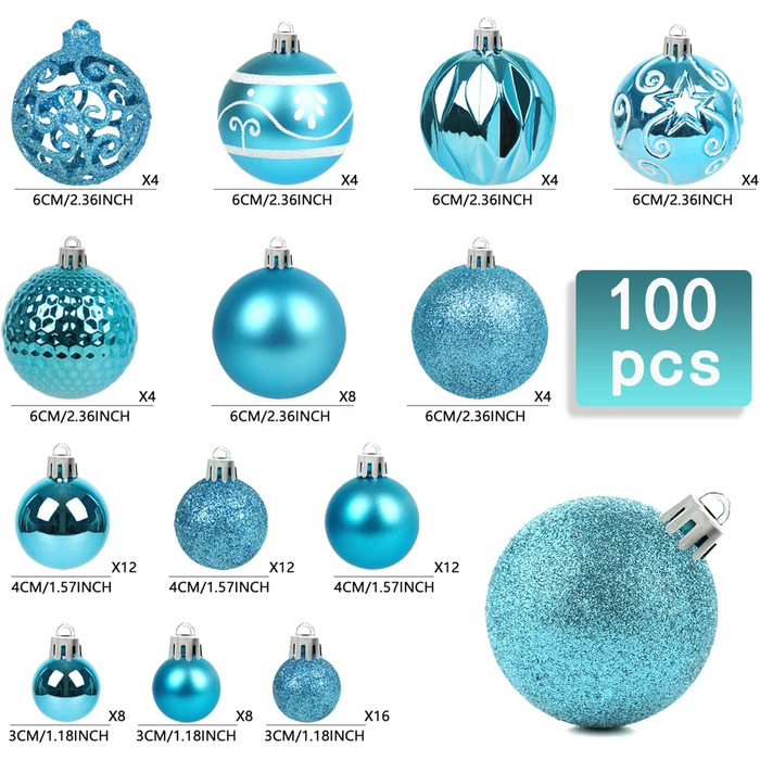 Набір різдвяних прикрас для ялинк 100 шт бірюзові Ywlake