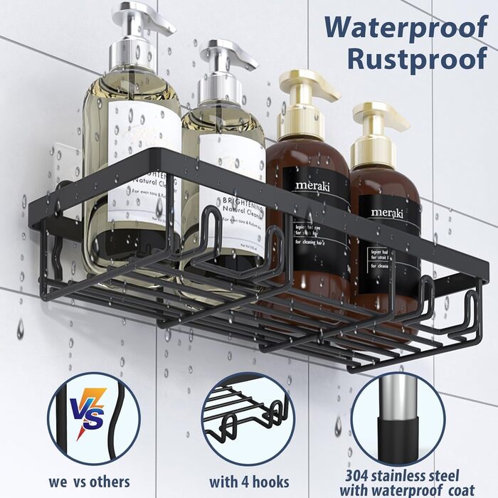 Душова полиця Liuoud, 5 шт. , органайзер для душу, самоклеюча душова полиця для внутрішнього душу з великою місткістю, міцна душова полиця для ванної кімнати з нержавіючої сталі, чорна