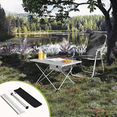 Алюмінієвий складаний кемпінговий стіл WOLTU, ультралегкий портативний з сумкою для перенесення, маленький дорожній столик, бічний столик для кемпінгу, пікніків, риболовлі на свіжому повітрі, 68 x 46 x 40 см, сріблястий