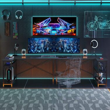 Комп'ютерний стіл Bestier з відсіками для зберігання Письмовий стіл Невеликий Г-подібний кутовий стіл з полицями 140 см Реверсивни