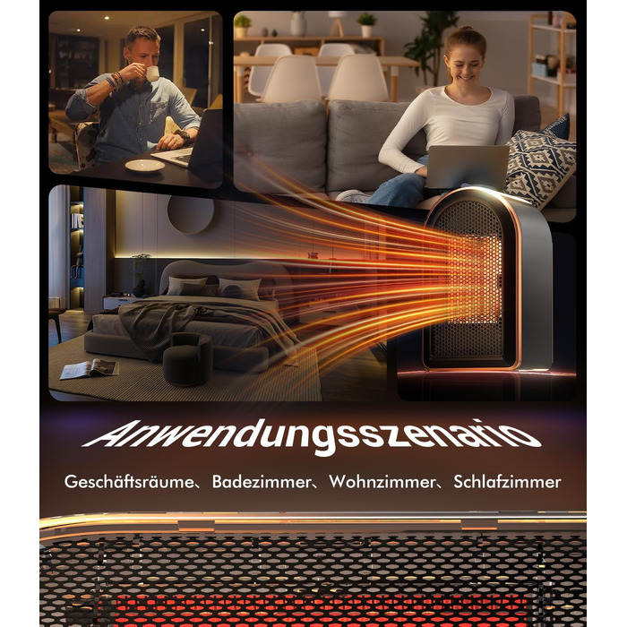 Міні-обігрівач для ванної кімнати 9.0 Upgrade Потужність нагріву 1 сертифікований SPD 4 безпечні механізми захисту Керамічний обігрівач Енергозберігаючий Спальня Офіс, Чорний електричний обігрівач для кемпінгу