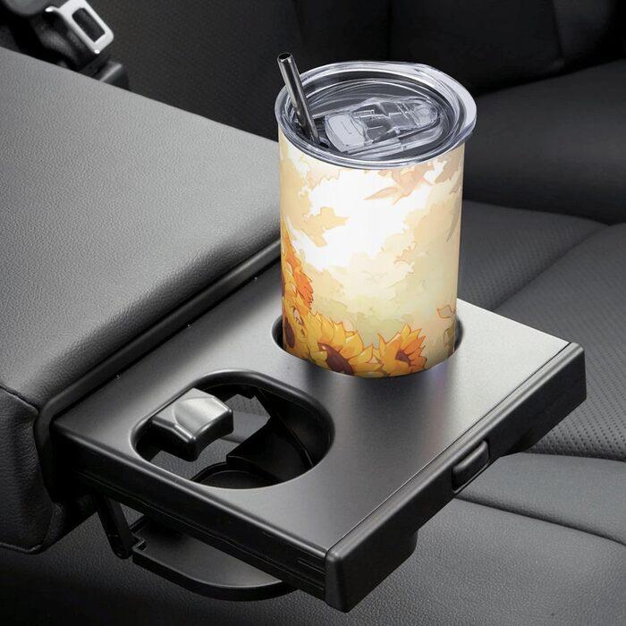 Кухоль з прямою трубочкою, соняшники під підвіконням, дорожній кухоль з принтом, підходить для кемпінгу, офісу та дому, 590 мл