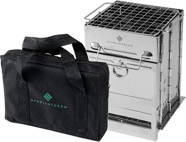 Вугільний гриль з нержавіючої сталі, складаний для кемпінгу та використання на свіжому повітрі портативний гриль, кемпінговий гриль, вуличний гриль кемпінговий гриль дуже стабільний та компактний, 21 см x 14 см x 14 см