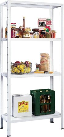 Система полиць SCHULTE з 4 полицями PowerMAX, вантажопідйомність 50 кг, 180x75x35 см (ВxШxГ), білий, полиця для зберігання, полиця для майстерні, полиця для підвалу, полиця для гаража, металева полиця